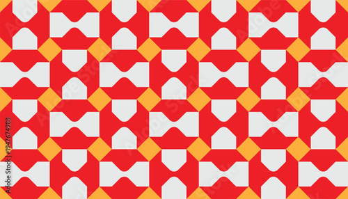 Modern geometric seamless pattern with red and yellow diamond shapes. Abstract repetitive vector background for industrial design