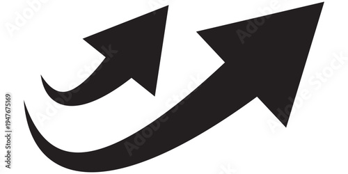 black curved arrow set vector pointing upwards, success. curvy arrow vector icon.
