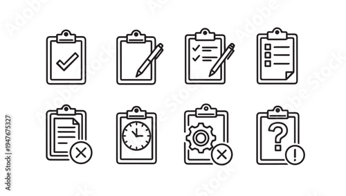 Clipboard Icon Set: Checklist Pen Time Settings Question