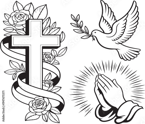 Celtic cross symbol with tribal eagle wings vector tattoo style black heraldic bird illustration