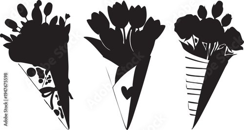 Vector flower bouquet silhouettes: floral arrangement graphics for design eps