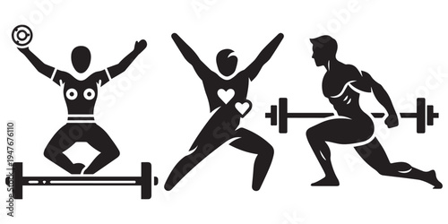 Bodybuilder silhouette poses showing muscular male physique eps 10