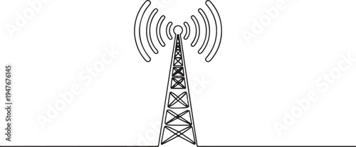 bts tower of signal Communication device concept. one line art icon drawing vector