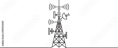bts tower of signal Communication device concept. one line art icon drawing vector