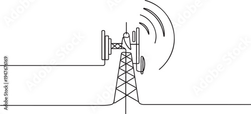 bts tower of signal Communication device concept. one line art icon drawing vector