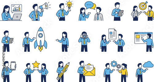 Creative Business and Digital Marketing People Vector Illustration Set — Web, Content, Media and Design Activities