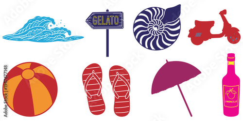 Colorful summer holiday icons collection with vibrant tones eps 10