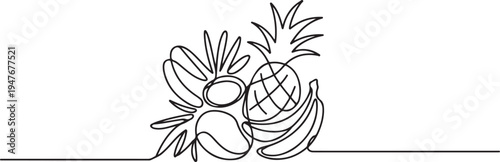 Fresh tropical fruitage concept for fruit garden icon. one line art icon drawing vector