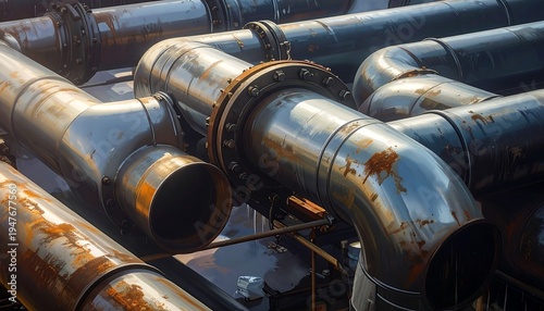 Rusty industrial pipes with visible wear