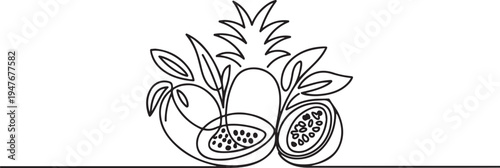 Fresh tropical fruitage concept for fruit garden icon. one line art icon drawing vector
