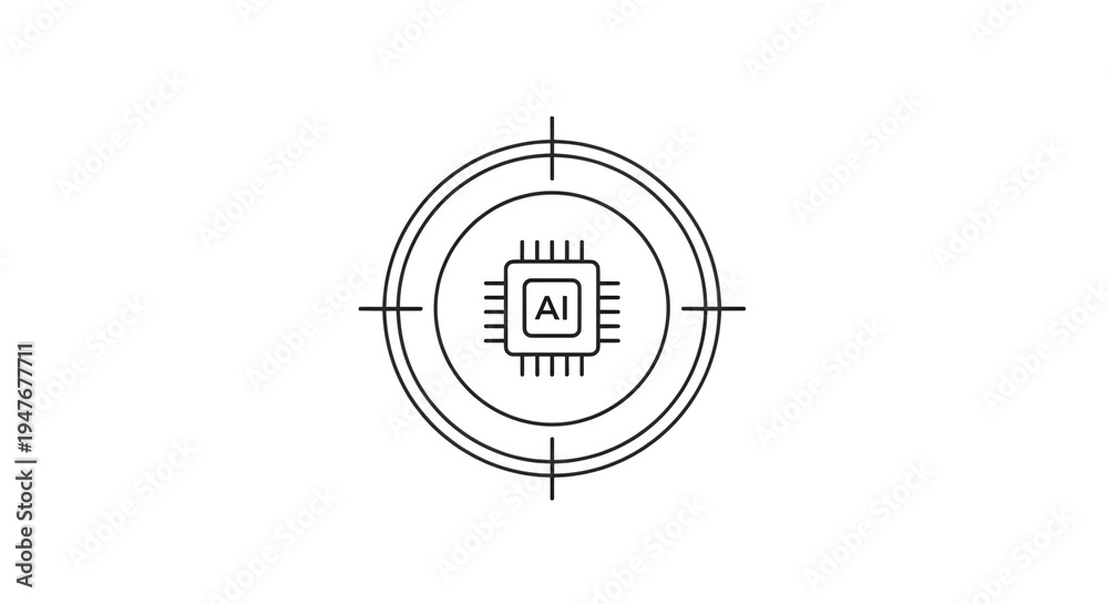custom made wallpaper toronto digitalBlack line art AI chip icon in crosshair target isolated on White Background video