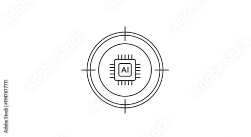 Wallpaper Mural Black line art AI chip icon in crosshair target isolated on White Background video Torontodigital.ca