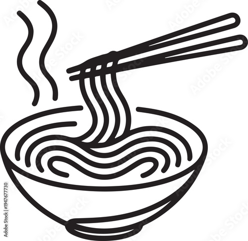 Fast food Japan noodle cafe shop logotype template concept. one line art icon drawing vector