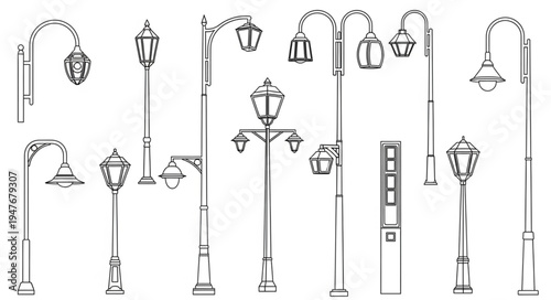 Collection of Vintage and Modern Street Lamp Designs.