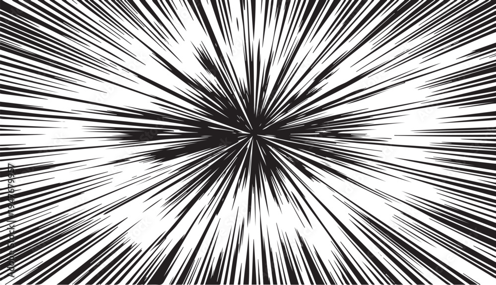 Fototapeta premium Black and white comic book style speed lines radiating from a central point