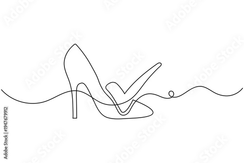 High Heel Shoe with Check Mark Continuous One Line Drawing Minimalist Quality Fashion outline Vector IllustrationHigh Heel Shoe with Check Mark Continuous One Line Drawing Minimalist Quality Fashion o