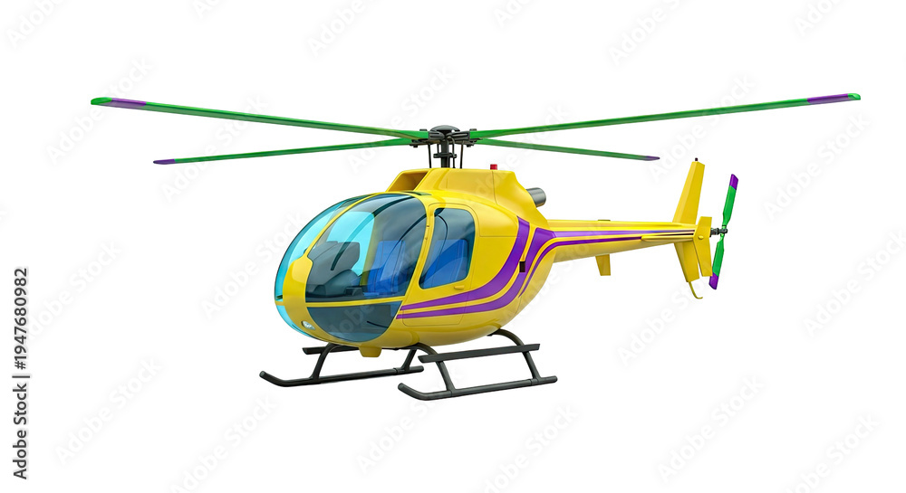 Fototapeta premium Yellow helicopter with purple and green accents