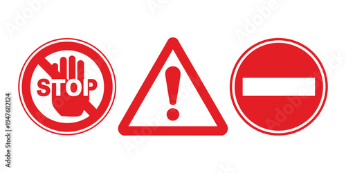 Stop sign red road safety ban forbidden alert icons