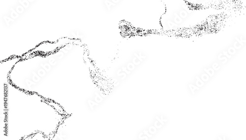Black ink splatter texture forming abstract flowing lines on a white background