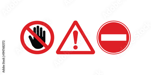 Stop sign icons ban forbidden alert road safety symbols red white