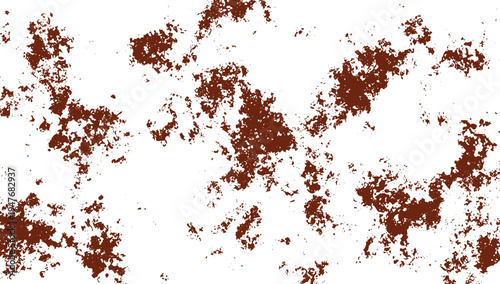 Brown ink splatter texture on a white background with irregular weathered spots