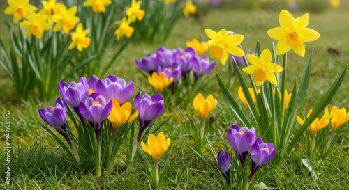 Spring blooms - A vibrant display of daffodils and crocuses.