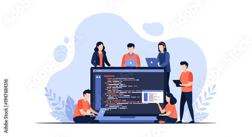 Software developers team working together on web development and coding project