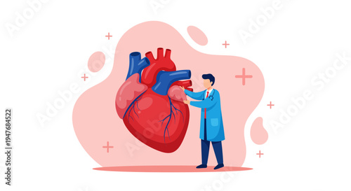 Male doctor at work for medical health and heart care research plus science and anatomy