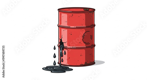 Oil Barrel Leaking Black Liquid.