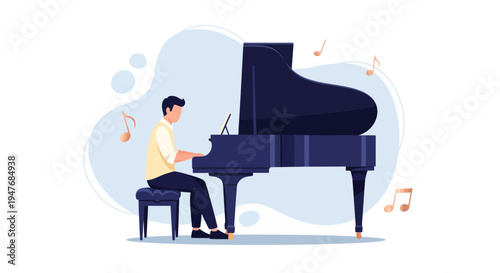 A man play piano art flat sign hobby skill tune song note gig hit pop show act