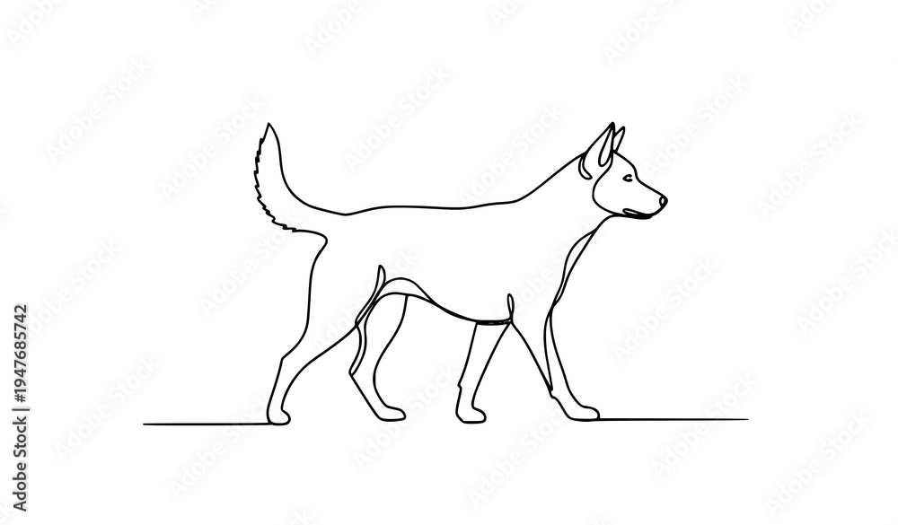 Fototapeta premium Minimal continuous line art walking dog pet animal vector illustration