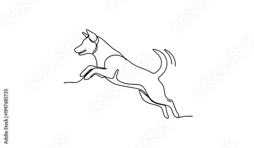 One continuous line drawing playful jumping dog minimalist pet vector illustration