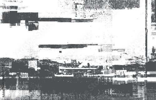 Distressed halftone texture with grunge rectangular blocks and noise patterns