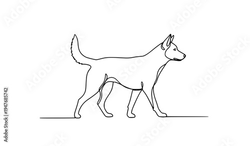 Minimal continuous line art walking dog pet animal vector illustration