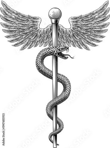 Rod of Asclepius staff medi...