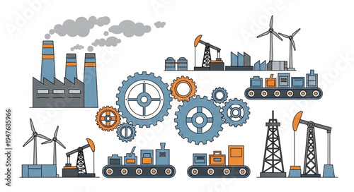 Industrial production and energy generation elements collection.