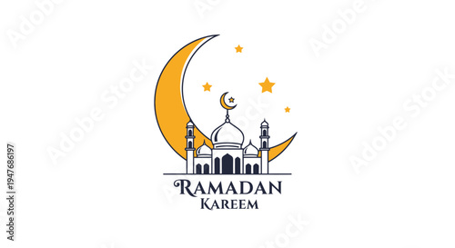 Ramadan kareem illustration with a crescent moon mosque and stars