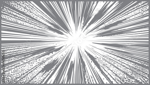 Grey and white comic book style speed lines with halftone dot patterns
