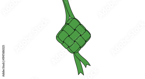A vibrant green ketupat a traditional malay rice cake illustration