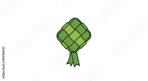 A vibrant green illustration of a traditional ketupat rice cake