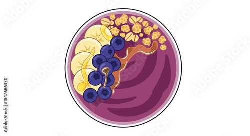 A vibrant smoothie bowl topped with fresh fruit and granola