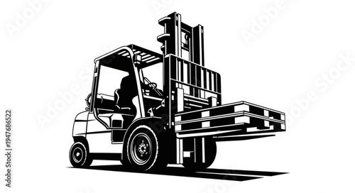 Forklift truck lifting wooden pallets in a warehouse setting.