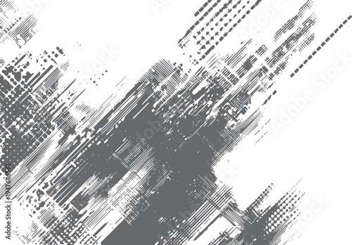 Grey grunge texture with diagonal halftone lines and distressed pattern