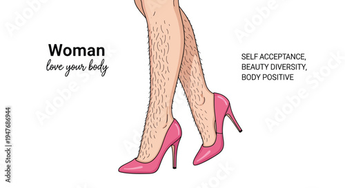 Illustration promoting body positivity with a woman s legs and high heels