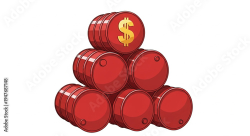 Oil Barrels Stacked with Dollar.
