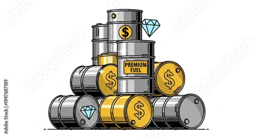 Oil Barrels with Dollar Signs.