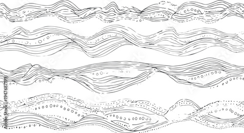 Hand drawn wavy lines with decorative circles and dots pattern