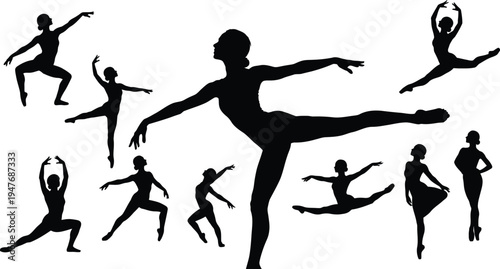 Set of 10 ballet dancer silhouettes vector