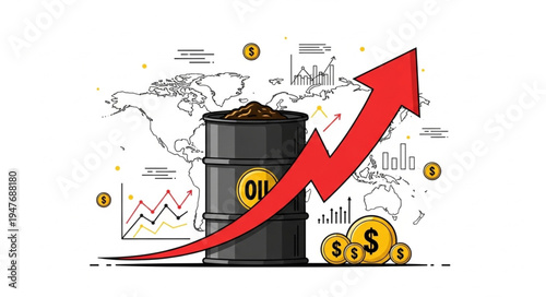 Oil Barrel with Rising Graph.