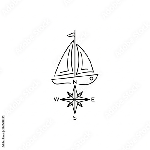 Sailing Boat Navigation Compass Symbol.